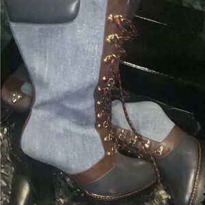 Elegant Black and Brown Lace-Up Boots